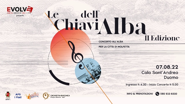 CONCERTO ALLALBA DI DOMENICA 7 AGOSTO ALLA CALA SANTANDREA A MOLFETTA, DEDICATO ALLE MUSICHE DEL CINEMA