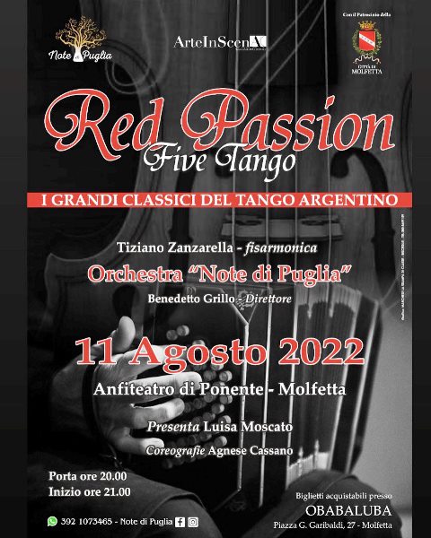 PER GLI APPASSIONATI DI TANGO ARGENTINO, GIOVED 11 AGOSTO ANDR IN SCENA LO SPETTACOLO RED PASSION - FIVE TANGO