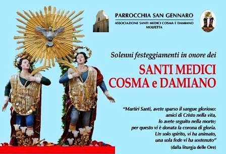 DAL 23 AL 25 SETTEMBRE IL TRIDUO SOLENNE PER I FESTEGGIAMENTI IN ONORE DEI SANTI MEDICI COSMA E DAMIANO ALLA PARROCCHIA SAN GENNARO