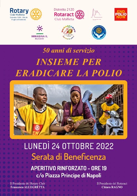 INSIEME PER ERADICARE LA POLIO: INIZIATIVA DEL ROTARY CLUB MOLFETTA E DEL ROTARACT CLUB MOLFETTA PER UNA RACCOLTA FONDI PER LIBERARE IL MONDO DALLA MALATTIA DELLA POLIO
