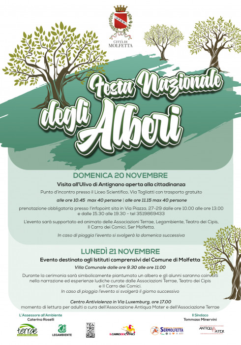 FESTA NAZIONALE DEGLI ALBERI ANCHE A MOLFETTA CON VISITA ALL'ULIVO DELL'ANTIGNANO

