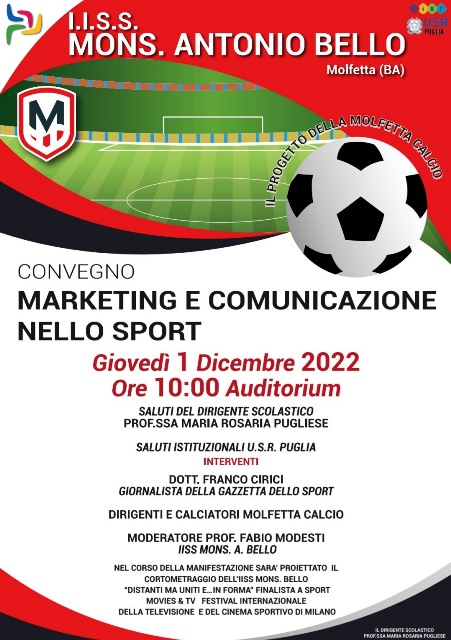 IL CONVEGNO MARKETING E COMUNICAZIONE NELLO SPORT: IL PROGETTO DELLA MOLFETTA CALCIO APPRODA ALLI.I.S.S. MONS. ANTONIO BELLO