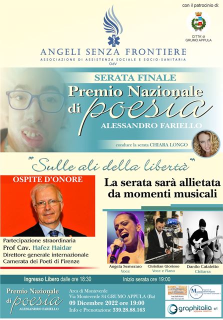 VENERD 9 DICEMBRE SERATA FINALE DEL PREMIO NAZIONALE DI POESIA ALESSANDRO FARIELLO SULLE ALI DELLA LIBERT GIUNTO ALLA SECONDA EDIZIONE