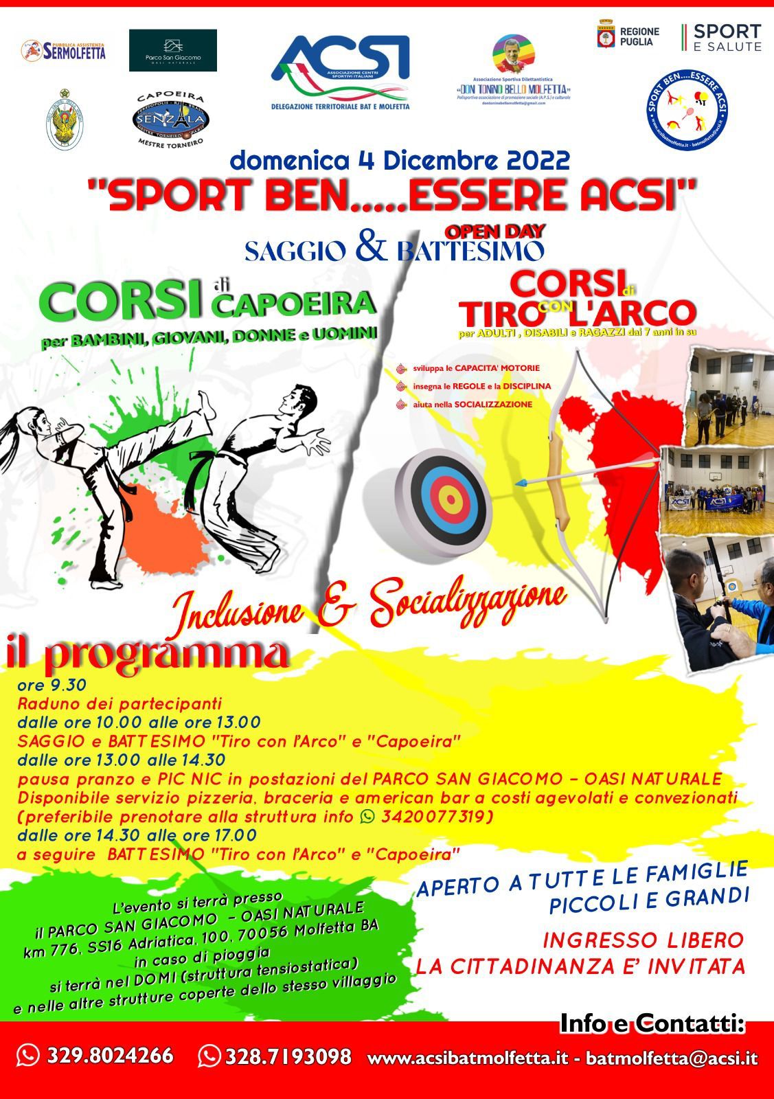 DOMENICA 4 DICEMBRE APPUNTAMENTO AL VILLAGGIO SAN GIACOMO PER UNA GIORNATA DEDICATA ALLO SPORT INCLUSIVO E SOCIALIZZANTE: OPEN DAY SAGGIO & BATTESIMO