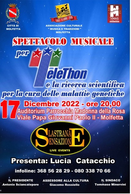 LASSOCIAZIONE CULTURALE MUSICA E TRADIZIONI DI MOLFETTA ORGANIZZA IL TRADIZIONALE APPUNTAMENTO MUSICALE DEDICATO ALLA BENEFICENZA PER TELETHON