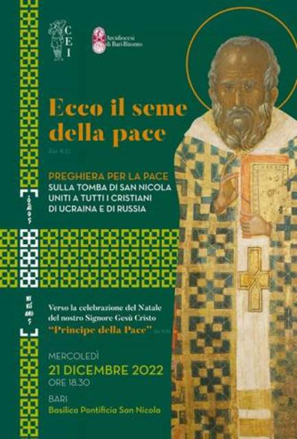 IL CARDINALE MATTEO ZUPPI PRESIDENTE DELLA CONFERENZA EPISCOPALE ITALIANA PARTECIPER ALLA VEGLIA DI PREGHIERA PER LA PACE SULLA TOMBA DI SAN NICOLA