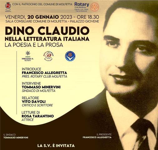 DINO CLAUDIO NELLA LETTERATURA ITALIANA: UN EVENTO PER RICORDARE LO SCRITTORE MOLFETTESE SCOMPARSO A ROMA LO SCORSO ANNO