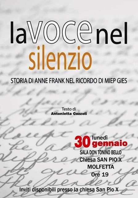 LA VOCE NEL SILENZIO: STORIA DI ANNE FRANK NEL RICORDO DI MIEP GIES. UN EVENTO PER RIFLETTERE SUL GIORNO DELLA MEMORIA