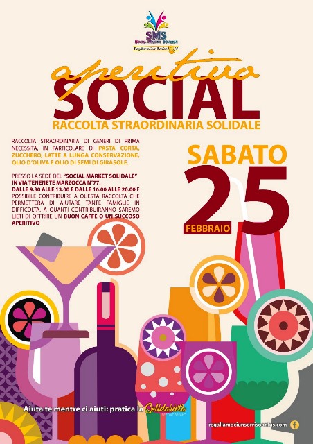 NASCE L'INIZIATIVA APERITIVO SOCIAL, RACCOLTA SOLIDALE STRAORDINARIA, PRESSO IL SOCIAL MARKET SOLIDALE DI MOLFETTA