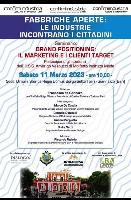 CONFIMI INDUSTRIA BARI ORGANIZZA UN INCONTRO DEDICATO ALLA MODA, AL BRAND E AL TURISMO DI QUALIT