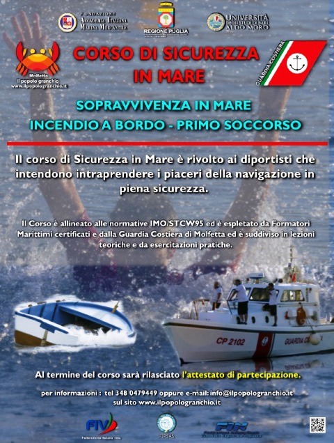 APERTE LE ISCRIZIONI PER PARTECIPARE AL CORSO DI SICUREZZA IN MARE