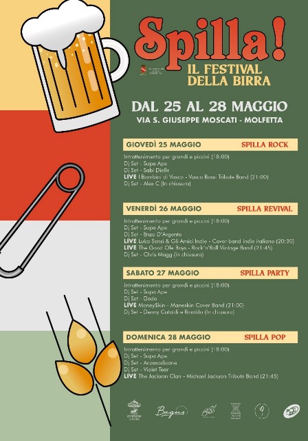 DA GIOVED 25 A DOMENICA 28 MAGGIO TORNA A MOLFETTA IL FESTIVAL DELLA BIRRA: SPILLA!