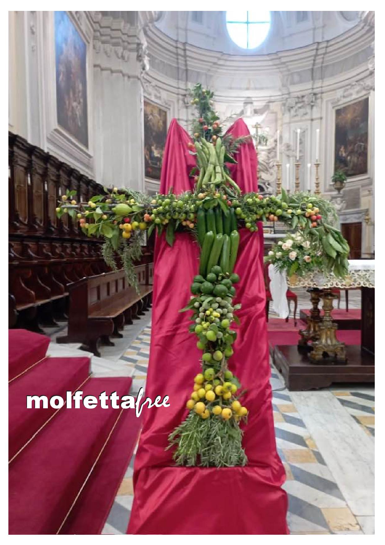COLLOCATA LA CROCE DI FRUTTA NELL'ARCO DELLA TERRA DONO DEGLI AGRICOLTORI MOLFETTESI