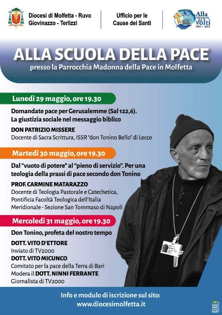 ALLA SCUOLA DELLA PACE: TRE GIORNI DI FORMAZIONE A MOLFETTA PER DIFFONDERE LE PAROLE, GLI SCRITTI E LA TESTIMONIANZA PROFETICA DEL VENERABILE DON TONINO BELLO